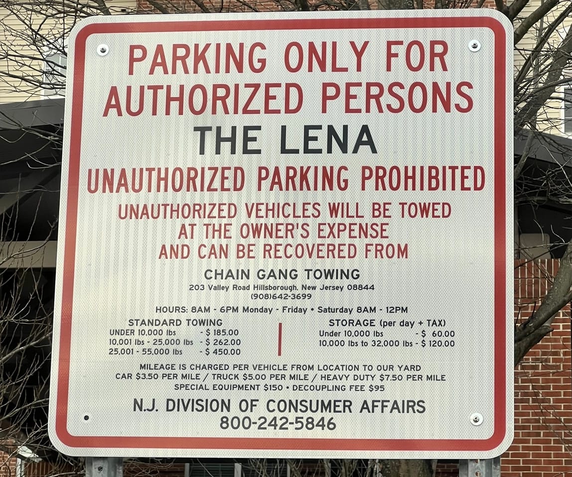Private property sign from Chain Gang Towing and Recovery Agency 12